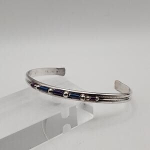 Sterling Silver 925 Vintage Wire Twist Detail Petite Cuff Bracelet Signed PJP